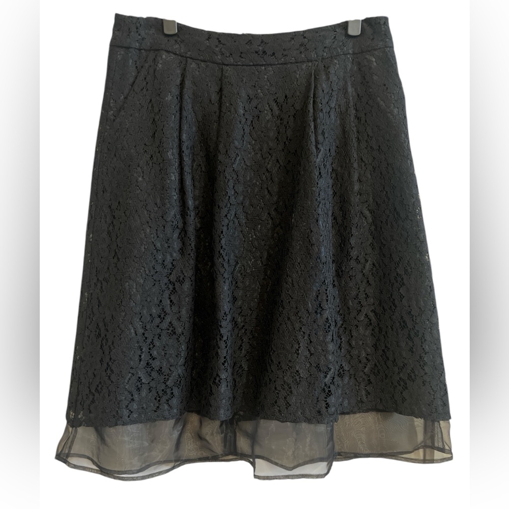 Halogen Black Lace Front Pleated A Line Skirt Size 14